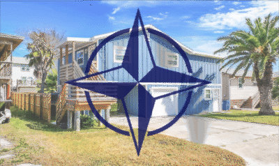 Texas Coastal Home with Palm Trees overlayed with Compass Rose