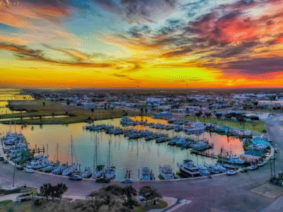 Natural Beauty Aerial View of Rockport Marina at Sunset
