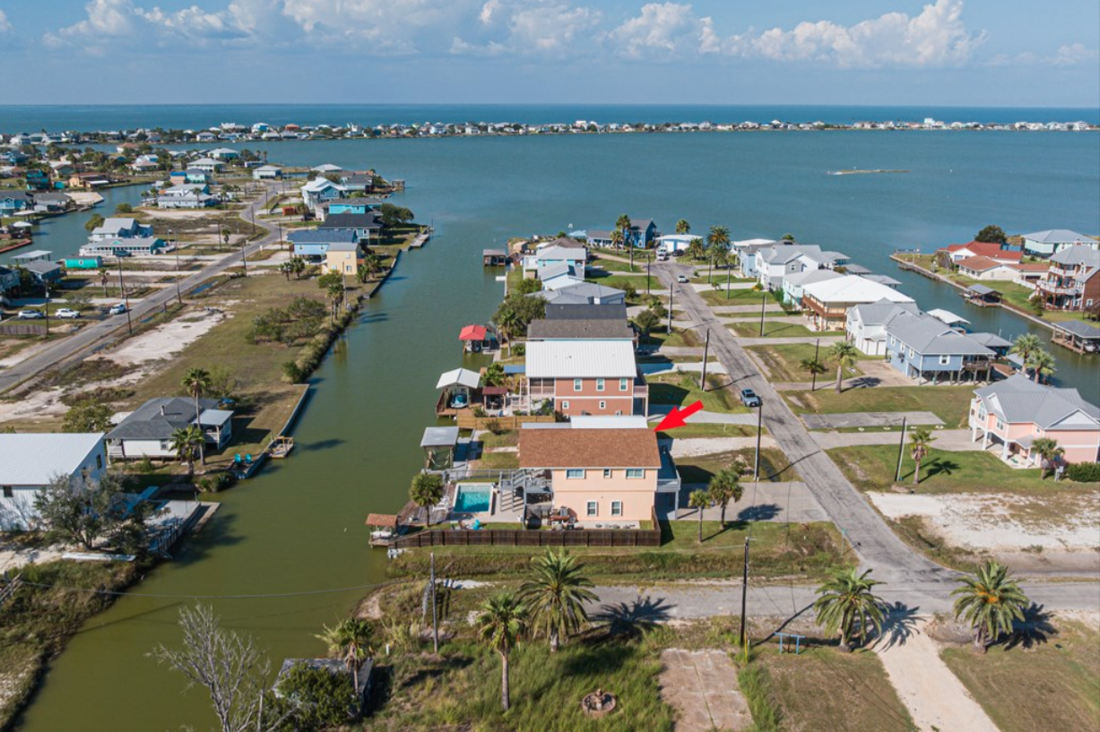 Aerial View of Canal Leading Out to Copano Bay-102 Ball Street, Rockport, TX